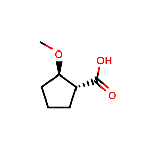 Chemical structure of (1R,2R)-2-methoxycyclopentane-1-carboxylic acid , CAS 1403894-05-2, AChemBlock Q63430
