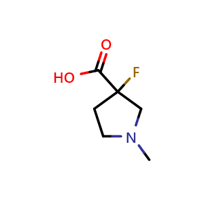 Chemical structure of 3-fluoro-1-methylpyrrolidine-3-carboxylic acid , CAS 1556454-02-4, AChemBlock Q63434