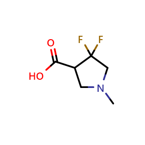 Chemical structure of 4,4-difluoro-1-methylpyrrolidine-3-carboxylic acid , CAS 1779842-14-6, AChemBlock Q63435