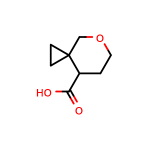 Chemical structure of 5-oxaspiro[2.5]octane-8-carboxylic acid , CAS 1314399-47-7, AChemBlock Q63441