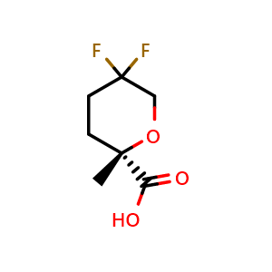 Chemical structure of (S)-5,5-difluoro-2-methyltetrahydro-2H-pyran-2-carboxylic acid , CAS 1447942-80-4, AChemBlock Q63451