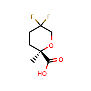 Chemical structure of (R)-5,5-difluoro-2-methyltetrahydro-2H-pyran-2-carboxylic acid , CAS 1447941-12-9, AChemBlock Q63452