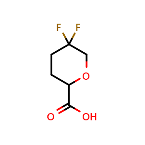 Chemical structure of 5,5-difluorotetrahydro-2H-pyran-2-carboxylic acid , CAS 1426135-66-1, AChemBlock Q63454