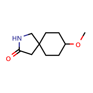 Chemical structure of 8-methoxy-2-azaspiro[4.5]decan-3-one , CAS 1566937-03-8, AChemBlock Q63458