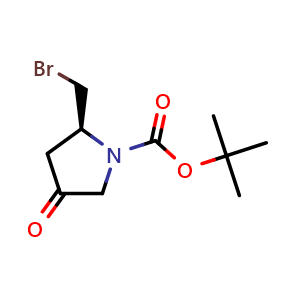 Chemical structure of tert-butyl (S)-2-(bromomethyl)-4-oxopyrrolidine-1-carboxylate , CAS 1801748-54-8, AChemBlock Q63505