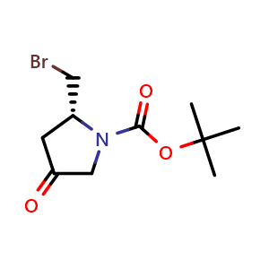 Chemical structure of tert-butyl (R)-2-(bromomethyl)-4-oxopyrrolidine-1-carboxylate , CAS 2165956-54-5, AChemBlock Q63506