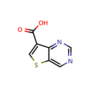 Chemical structure of Thieno[3,2-d]pyrimidine-7-carboxylic acid , CAS 1211596-20-1, AChemBlock Q63519