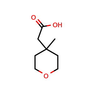 Chemical structure of 2-(4-methyltetrahydro-2H-pyran-4-yl)acetic acid , CAS 894789-84-5, AChemBlock Q63560