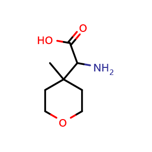 Chemical structure of 2-amino-2-(4-methyltetrahydro-2H-pyran-4-yl)acetic acid , CAS 1307304-93-3, AChemBlock Q63561