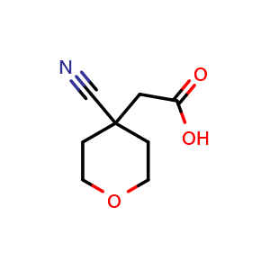 Chemical structure of 2-(4-cyanotetrahydro-2H-pyran-4-yl)acetic acid , CAS 1098432-97-3, AChemBlock Q63567
