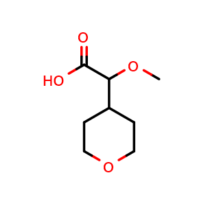 Chemical structure of 2-methoxy-2-(tetrahydro-2H-pyran-4-yl)acetic acid , CAS 1549532-11-7, AChemBlock Q63570