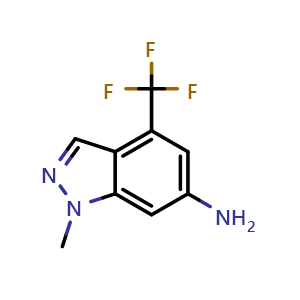 Chemical structure of 1-methyl-4-(trifluoromethyl)-1H-indazol-6-amine , CAS 1429042-91-0, AChemBlock Q63576