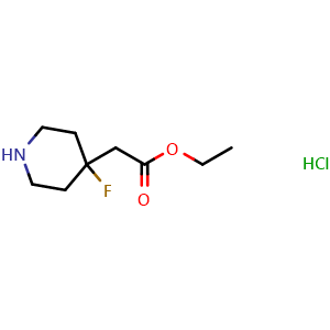 Chemical structure of ethyl 2-(4-fluoropiperidin-4-yl)acetate hydrochloride , CAS 1780513-07-6, AChemBlock Q63603