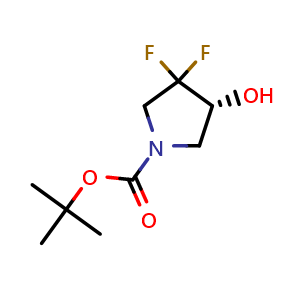 Chemical structure of tert-butyl (R)-3,3-difluoro-4-hydroxypyrrolidine-1-carboxylate , CAS 2165974-26-3, AChemBlock Q63609