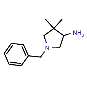 Chemical structure of 1-benzyl-4,4-dimethylpyrrolidin-3-amine , CAS 147011-48-1, AChemBlock Q63612