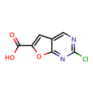 Chemical structure of 2-chlorofuro[2,3-d]pyrimidine-6-carboxylic acid , CAS 1541368-88-0, AChemBlock Q63618