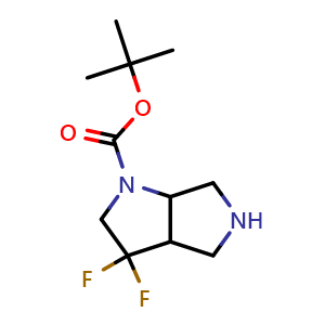 Chemical structure of tert-butyl 3,3-difluorohexahydropyrrolo[3,4-b]pyrrole-1(2H)-carboxylate , CAS 1251004-52-0, AChemBlock Q63620