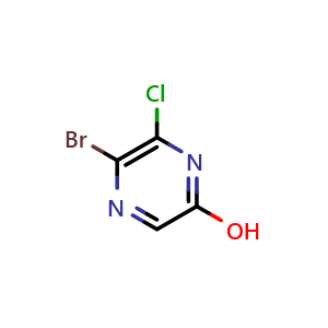 Chemical structure of 5-bromo-6-chloropyrazin-2-ol , CAS 913282-74-3, AChemBlock Q63647
