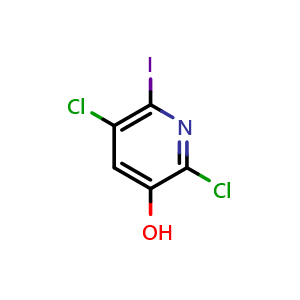 Chemical structure of 2,5-dichloro-6-iodopyridin-3-ol , CAS 1261365-62-1, AChemBlock Q63648