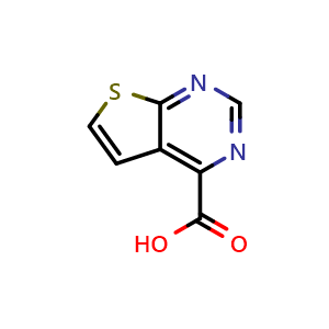 Chemical structure of thieno[2,3-d]pyrimidine-4-carboxylic acid , CAS 1955519-70-6, AChemBlock Q63657