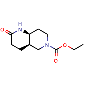 Chemical structure of rel-ethyl (4aR,8aS)-2-oxooctahydro-1,6-naphthyridine-6(2H)-carboxylate , CAS 1644283-95-3, AChemBlock Q63734