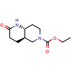 Chemical structure of ethyl (4aR,8aR)-2-oxooctahydro-1,6-naphthyridine-6(2H)-carboxylate , CAS 1890136-12-5, AChemBlock Q63736
