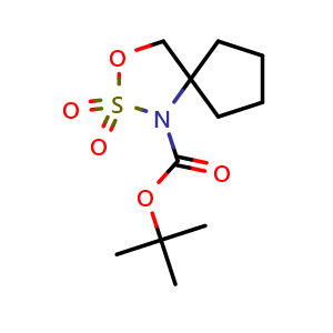 Chemical structure of tert-butyl 3-oxa-2-thia-1-azaspiro[4.4]nonane-1-carboxylate 2,2-dioxide , CAS 2306264-26-4, AChemBlock Q63745