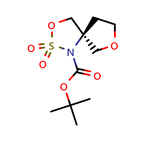 Chemical structure of tert-butyl (S)-3,7-dioxa-2-thia-1-azaspiro[4.4]nonane-1-carboxylate 2,2-dioxide , CAS 2306255-54-7, AChemBlock Q63747