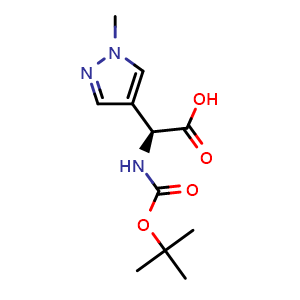 Chemical structure of (S)-2-((tert-butoxycarbonyl)amino)-2-(1-methyl-1H-pyrazol-4-yl)acetic acid , CAS 2165612-79-1, AChemBlock Q63754