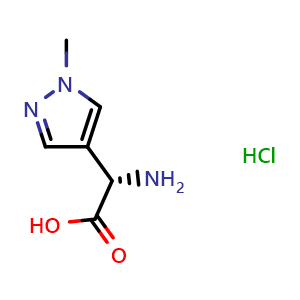 Chemical structure of (S)-2-amino-2-(1-methyl-1H-pyrazol-4-yl)acetic acid hydrochloride , CAS 2227198-29-8, AChemBlock Q63757