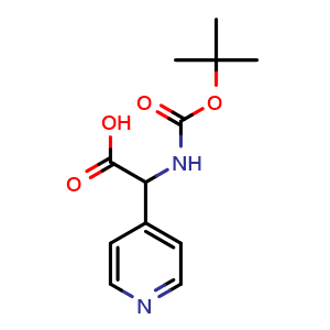 Chemical structure of 2-((tert-butoxycarbonyl)amino)-2-(pyridin-4-yl)acetic acid , CAS 369403-56-5, AChemBlock Q63758