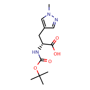Chemical structure of (R)-2-((tert-butoxycarbonyl)amino)-3-(1-methyl-1H-pyrazol-4-yl)propanoic acid , CAS 2002473-73-4, AChemBlock Q63772