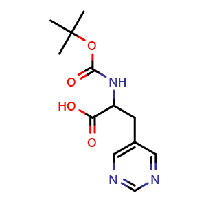 Chemical structure of 2-((tert-butoxycarbonyl)amino)-3-(pyrimidin-5-yl)propanoic acid , CAS 1404955-34-5, AChemBlock Q63777