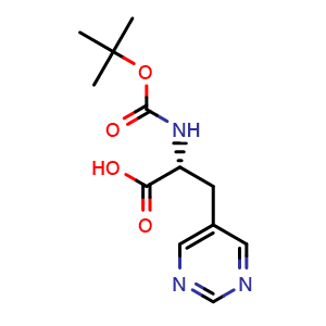 Chemical structure of (R)-2-((tert-butoxycarbonyl)amino)-3-(pyrimidin-5-yl)propanoic acid , CAS 1354970-54-9, AChemBlock Q63778