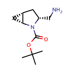 Chemical structure of tert-butyl (1R,3R,5R)-3-(aminomethyl)-2-azabicyclo[3.1.0]hexane-2-carboxylate , CAS 1931946-17-6, AChemBlock Q63806