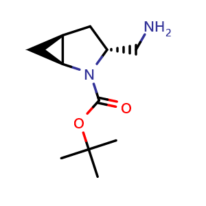 Chemical structure of tert-butyl (1S,3R,5S)-3-(aminomethyl)-2-azabicyclo[3.1.0]hexane-2-carboxylate , CAS 2166296-84-8, AChemBlock Q63807