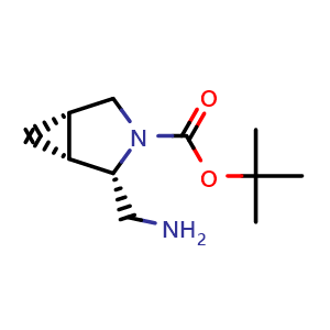 Chemical structure of tert-butyl (1R,2S,5S)-2-(aminomethyl)-3-azabicyclo[3.1.0]hexane-3-carboxylate , CAS 2166213-10-9, AChemBlock Q63817