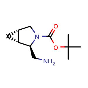 Chemical structure of tert-butyl (1R,2R,5S)-2-(aminomethyl)-3-azabicyclo[3.1.0]hexane-3-carboxylate , CAS 2165941-41-1, AChemBlock Q63818