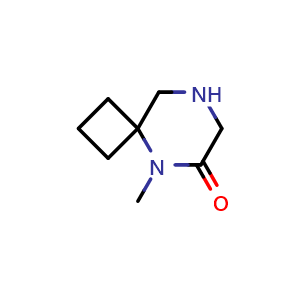 Chemical structure of 5-methyl-5,8-diazaspiro[3.5]nonan-6-one , CAS 2102298-16-6, AChemBlock Q63822