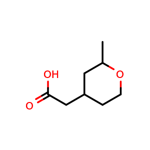 Chemical structure of 2-(2-methyltetrahydro-2H-pyran-4-yl)acetic acid , CAS 1342344-50-6, AChemBlock Q63846