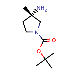 Chemical structure of tert-butyl (S)-3-amino-3-methylpyrrolidine-1-carboxylate , CAS 1613721-23-5, AChemBlock Q63849