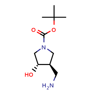 Chemical structure of tert-butyl (3R,4S)-3-(aminomethyl)-4-hydroxypyrrolidine-1-carboxylate , CAS 1821824-99-0, AChemBlock Q63853