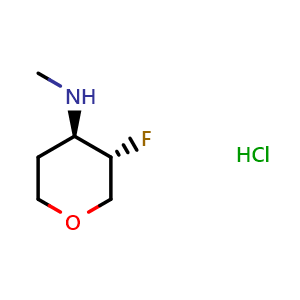Chemical structure of (3S,4R)-3-fluoro-N-methyltetrahydro-2H-pyran-4-amine hydrochloride , CAS 2306252-99-1, AChemBlock Q63883