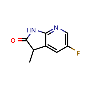 Chemical structure of 5-fluoro-3-methyl-1,3-dihydro-2H-pyrrolo[2,3-b]pyridin-2-one , CAS 2167069-02-3, AChemBlock Q63902