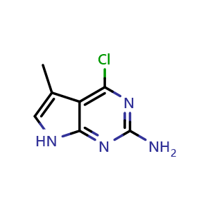 Chemical structure of 4-chloro-5-methyl-7H-pyrrolo[2,3-d]pyrimidin-2-amine , CAS 90358-16-0, AChemBlock Q63912
