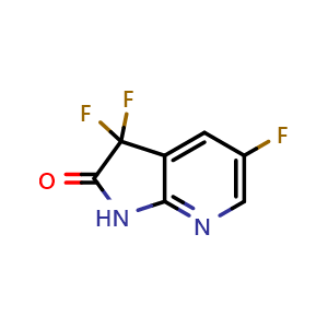 Chemical structure of 3,3,5-trifluoro-1,3-dihydro-2H-pyrrolo[2,3-b]pyridin-2-one , CAS 1452561-47-5, AChemBlock Q63922