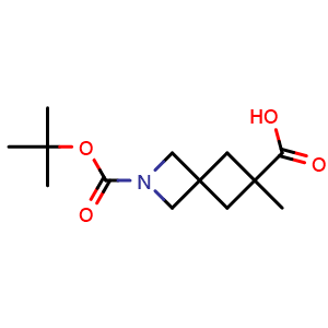 Chemical structure of 2-(tert-butoxycarbonyl)-6-methyl-2-azaspiro[3.3]heptane-6-carboxylic acid , CAS 2166905-97-9, AChemBlock Q63923