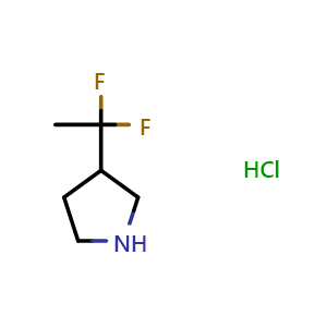 Chemical structure of 3-(1,1-difluoroethyl)pyrrolidine hydrochloride , CAS 1782455-15-5, AChemBlock Q63928