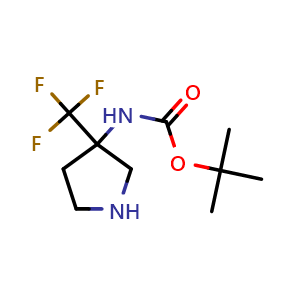 Chemical structure of tert-butyl (3-(trifluoromethyl)pyrrolidin-3-yl)carbamate , CAS 186203-13-4, AChemBlock Q63978