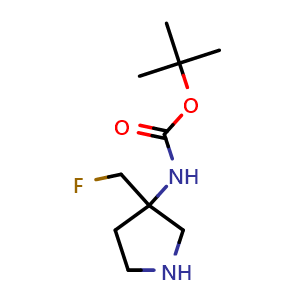 Chemical structure of tert-butyl (3-(fluoromethyl)pyrrolidin-3-yl)carbamate , CAS 186202-12-0, AChemBlock Q63980